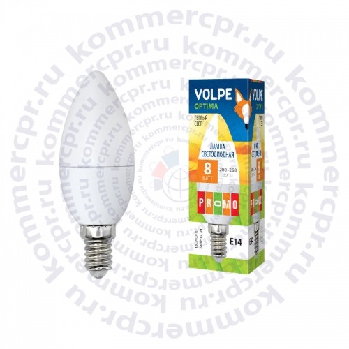 Лампа светодиодная, форма свеча матовая LED-C37-8W/WW/E14/FR/O