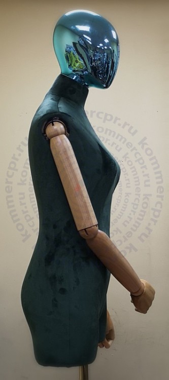 Манекен женский с головой на металлической треноге, шарнирные руки (дерево) D-4-1Сolor